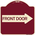 Signmission Front Door With Right Arrow Heavy-Gauge Aluminum Architectural Sign, 18" x 18", BU-1818-24389 A-DES-BU-1818-24389